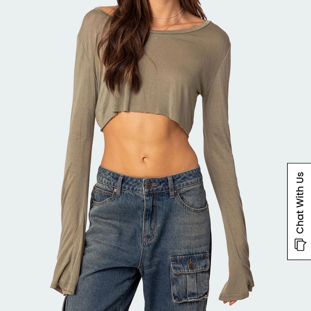EDIKTED Green Long Sleeve Crop T-Shirt
